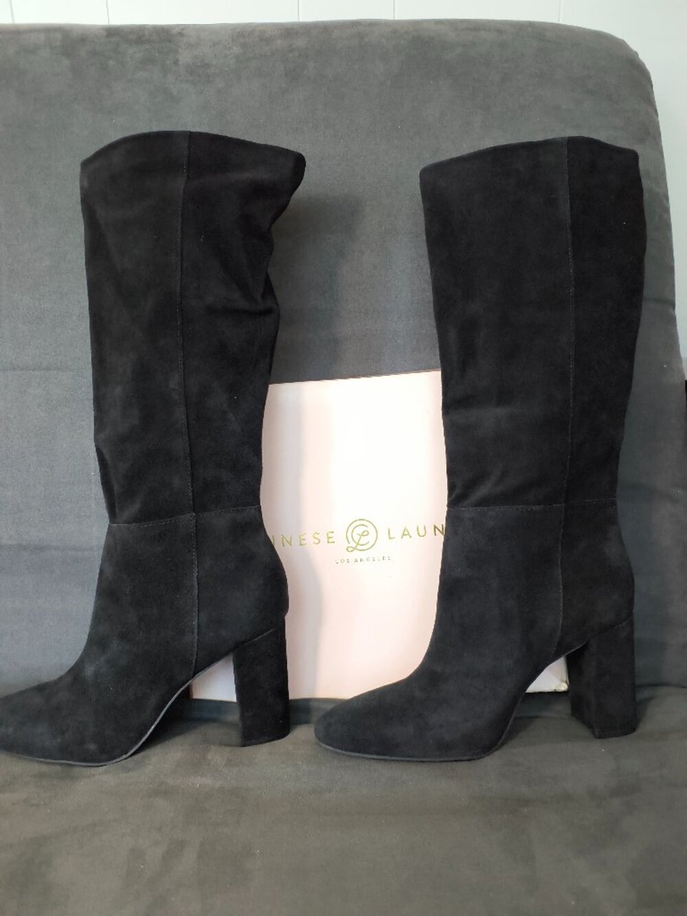 Chinese Laundry New Black Krafty Knee High Faux Suede Pull On Boots 8 1/2